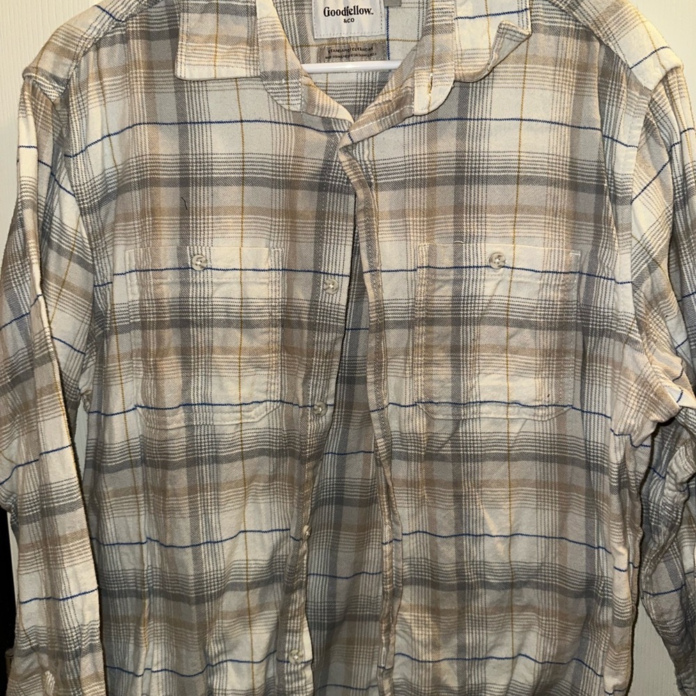 Goodfellow & Co Men's Casual Plaid Shirt - Tan and Blue